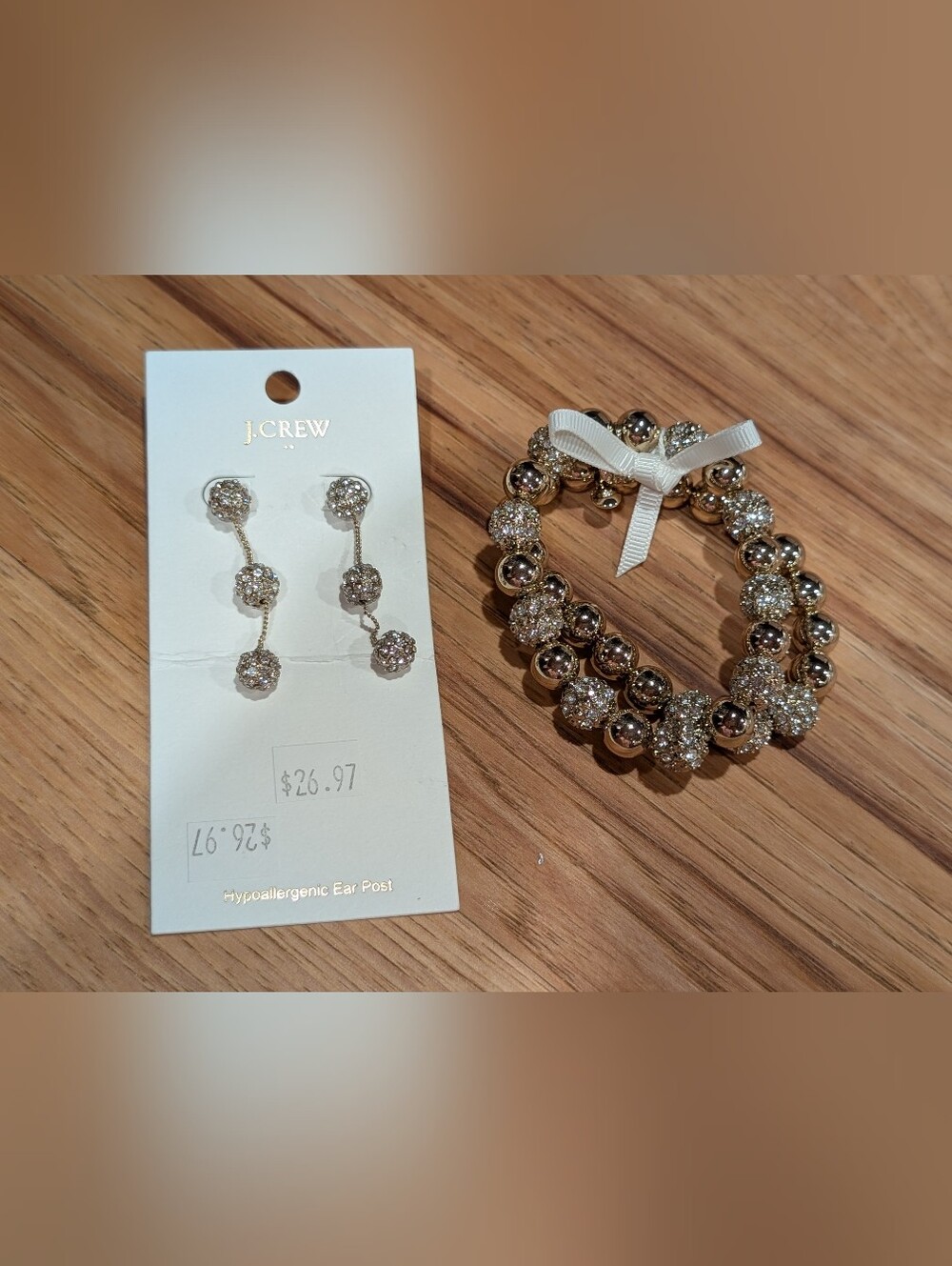 J. Crew Gold Crystal Bead Drop Earrings